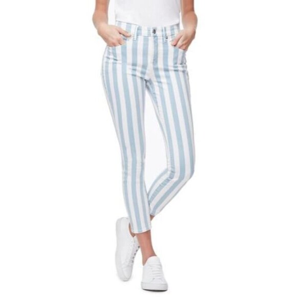 Good American Good Legs Crop Blue/White Stripe Skinny Jeans 12/31 Womens - Picture 1 of 10